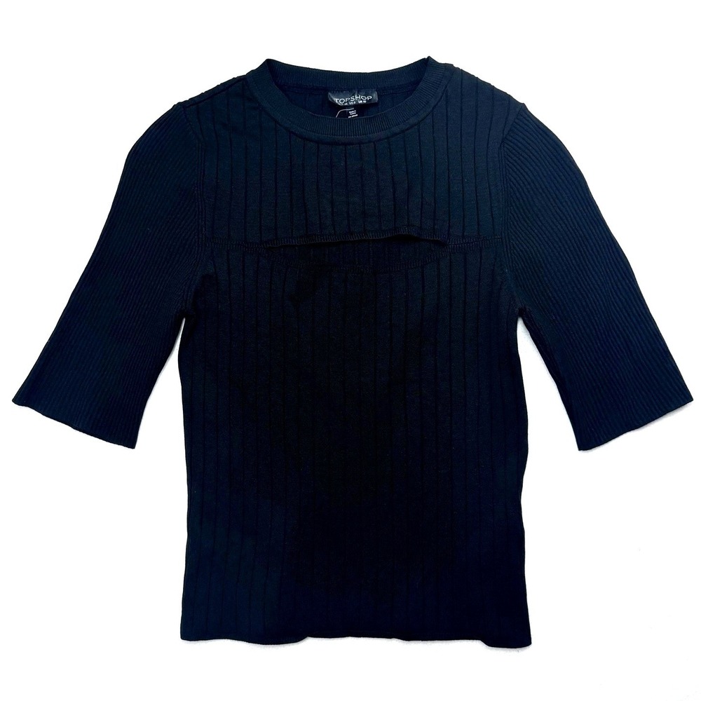 Topshop Ribbed Top Women 6 Black Cutout Knit Goth Minimalist Contemporary Modern